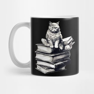 Bookish cat sleeping on books - Kitten lady & librarian gift Mug